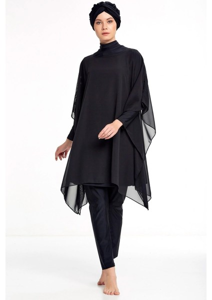 Siyah Pareo Tesettür Mayo Üzerine Tüllü 2022 Yeni Sezon fiyatları