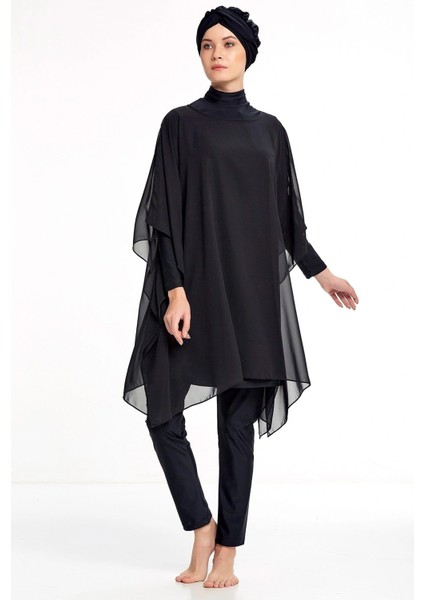 Siyah Pareo Tesettür Mayo Üzerine Tüllü 2022 Yeni Sezon modelleri