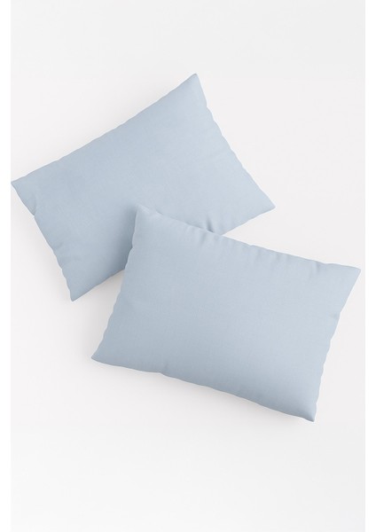 Vevra 2 Li Düz Mavi Renk Yastık Kılıfı Pamuklu Kumaş Fermuarlı