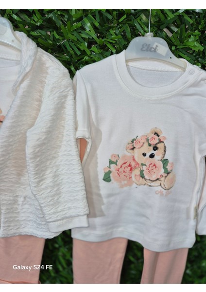 Kız Bebek Triko Ceketli Ayıcık Desenli 3.lü Takım fırsatları