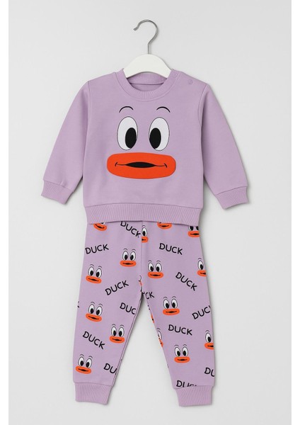 Kız/erkek Bebek Unısex Duck Ördek Desenli 2li Takım Sweatshirt ve Alt 6-9-12-18AY modelleri