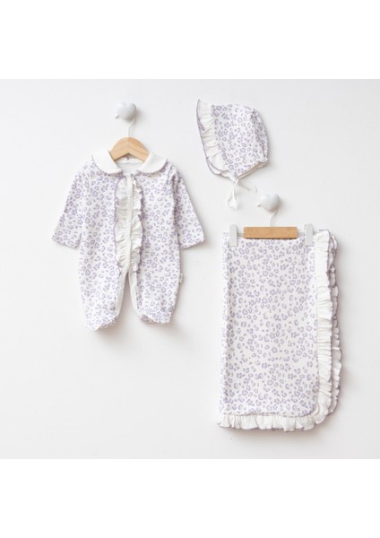 Leopar Desenli Kendinden Eldivenli 3'lü Takım