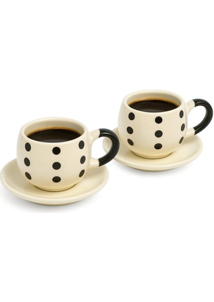 Duble 2'li Seramik Kahve Fincan Takımı - 150ML - Puantiye Desenli fiyatları