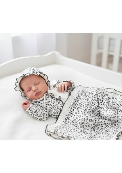 Leopar Desenli Kendinden Eldivenli 3'lü Takım