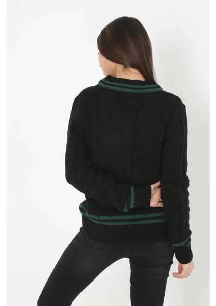 V Yaka Örgülü Kazak - Siyah modelleri