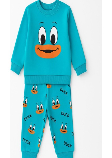 Kız/erkek Bebek Unısex Duck Ördek Desenli 2li Takım Sweatshirt ve Alt 6-9-12-18AY modelleri