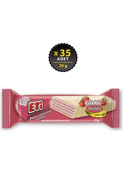 Beyaz Çikolata Kaplı Çilek Kremalı Gofret 29 G x 35 Adet