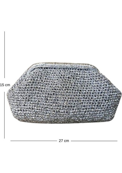 7301 El Yapımı Metalik Burslu Küçük Clutch Çanta / 15 x 27 cm fiyatları