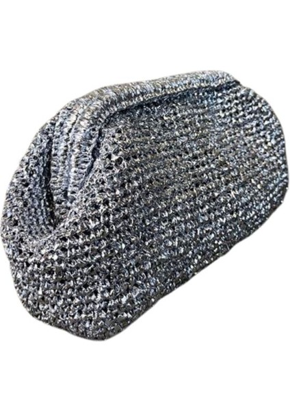 7301 El Yapımı Metalik Burslu Küçük Clutch Çanta / 15 x 27 cm