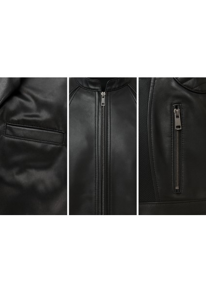 Erkek Gerçek Deri Regular Fit Fermuarlı Biker Ceket modelleri