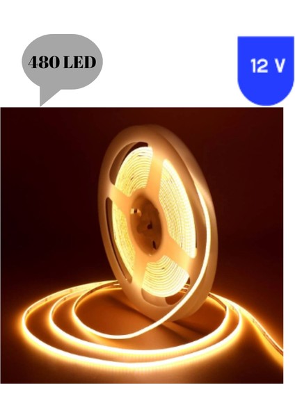 12 Volt 8 mm 480 Ledli Esnek Cob Şerit 3000 K Günışığı Iç Mekan 5 Metre