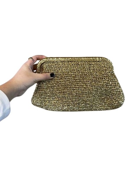 7482 El Yapımı Gold Metalik Şık Clutch Çanta / 17 x 30 cm