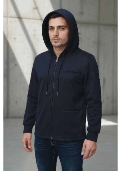 Kapşonlu Fermuarlı Erkek Hırka