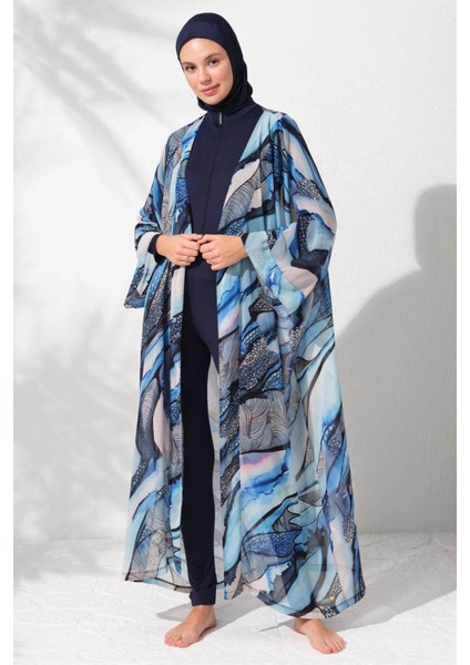 Kadın Mavi Desenli Kaftan Pareo 2C3T1N9M80 modelleri