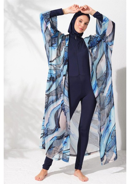 Kadın Mavi Desenli Kaftan Pareo 2C3T1N9M80 fırsatları