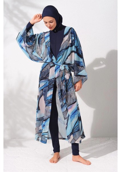 Kadın Mavi Desenli Kaftan Pareo 2C3T1N9M80 indirimleri