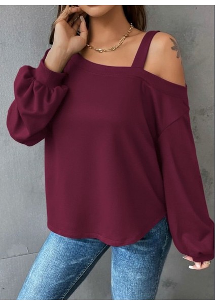 Kadın Uzun Kollu Tek Omuz Askı Detay Salaş Dalgıç Bluz fiyatları