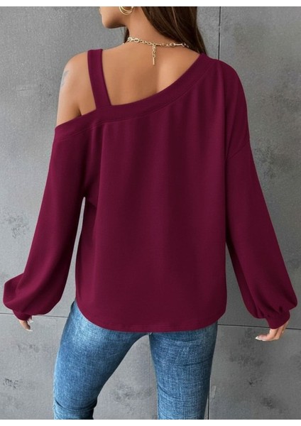 Kadın Uzun Kollu Tek Omuz Askı Detay Salaş Dalgıç Bluz modelleri