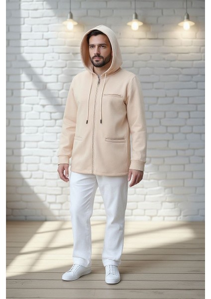 Kapşonlu Fermuarlı Erkek Hırka