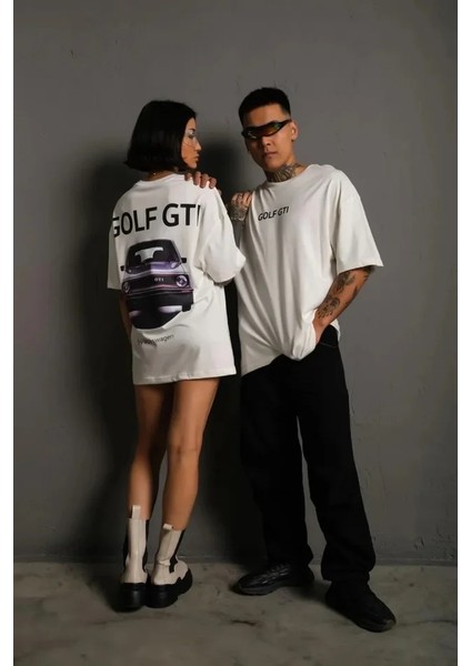 Erkek Oversize Baskılı Tişört – Golf Gtı Retro Araba Desenli, Ön - Arka Dijital Baskı, Sokak fiyatları