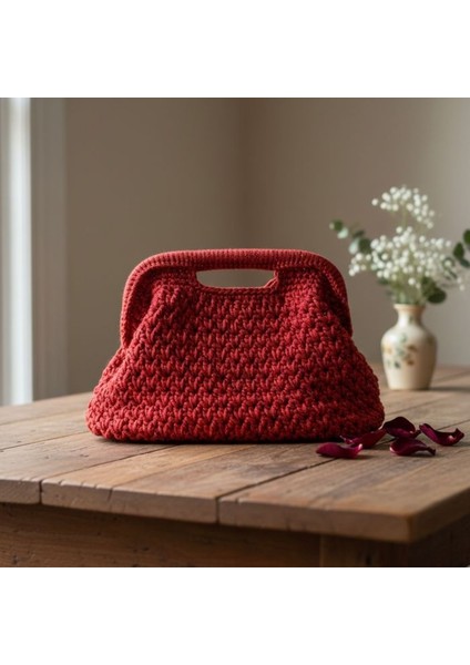 4210 El Yapımı Makrome Ip Burslu Clutch Çanta / 16 x 24 cm