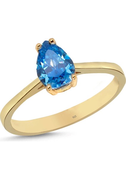 Akuamarin Damla Taşlı Gümüş Yüzük YZ02