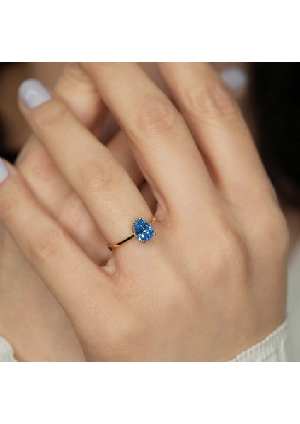 Akuamarin Damla Taşlı Gümüş Yüzük YZ02 fiyatları