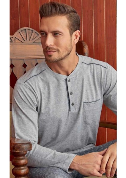 Erkek Gri Yarım Düğmeli Pijama Takım fiyatları