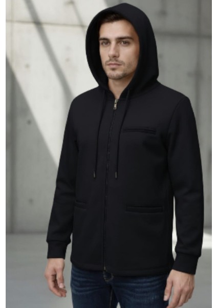 Kapşonlu Fermuarlı Erkek Hırka
