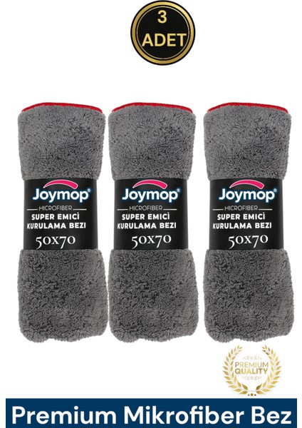 50X70 cm Ultra Emici Mikrofiber Kurulama Bezi – Genel Temizlik, Araç ve Yer Silme Bezi 3 Adet Gri