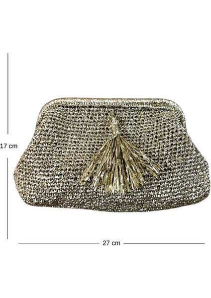 9781 El Yapımı Püskül Detaylı Gold Burslu Çanta / 17 x 27 cm fiyatları