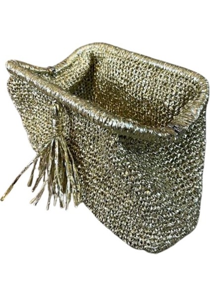 9781 El Yapımı Püskül Detaylı Gold Burslu Çanta / 17 x 27 cm fırsatları