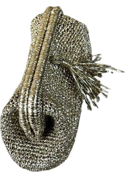 9781 El Yapımı Püskül Detaylı Gold Burslu Çanta / 17 x 27 cm