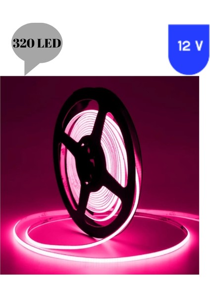 12 Volt 8 mm 320 Ledli Esnek Cob Şerit Pembe Iç Mekan 5 Metre