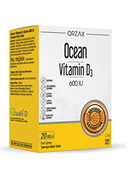 Vitamin D3 600 IU Takviye Edici Gıda 20 ml Koruyucu ve Kimyasal Katkı Maddesi İçermez fiyatları