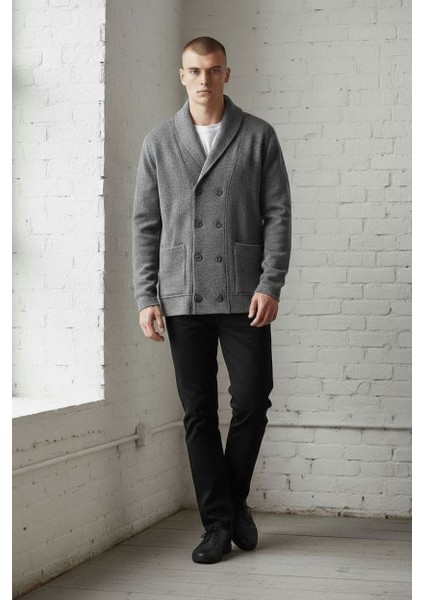 Düğme Detaylı Cepli Kruvaze Hırka