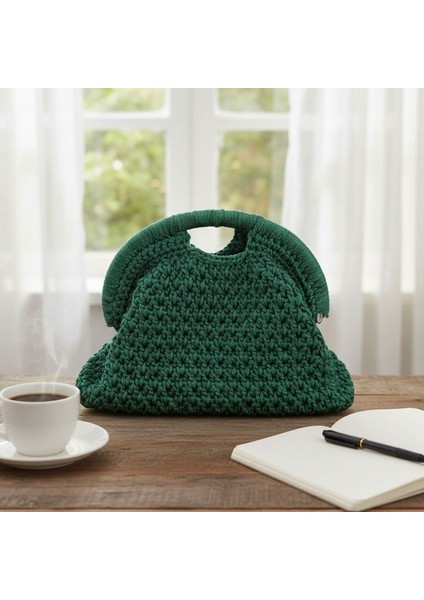 3855 El Yapımı Makrome Ip Burslu Yeşil Clutch Çanta / 16 x 24 cm