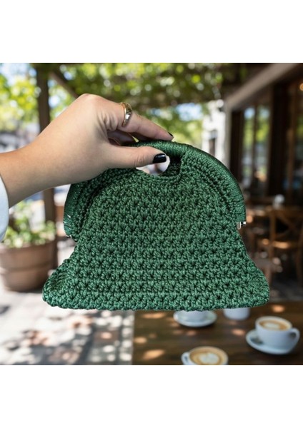 3855 El Yapımı Makrome Ip Burslu Yeşil Clutch Çanta / 16 x 24 cm modelleri