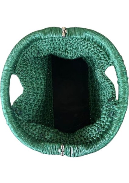 3855 El Yapımı Makrome Ip Burslu Yeşil Clutch Çanta / 16 x 24 cm