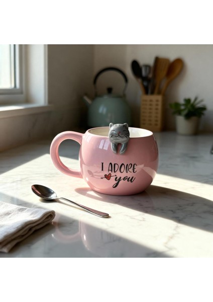 3D Sarkan Sevimli Hayvan Figürlü Seramik Kupa