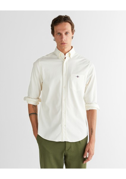 Erkek Krem Regular Fit Düğmeli Yaka Gömlek 3825117T.113