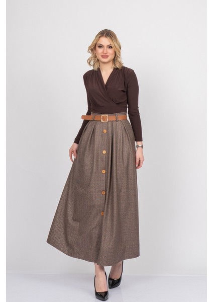 Prestij Düğmeli Kemerli Dokuma Etek – Yüksek Bel Form 6835 modelleri