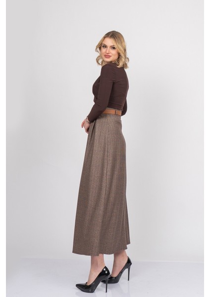 Prestij Düğmeli Kemerli Dokuma Etek – Yüksek Bel Form 6835 fırsatları