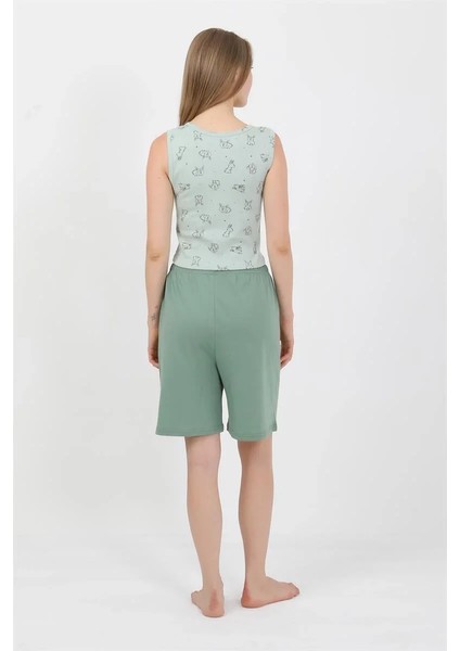 Kadın Kalın Askılı Pamuk Penye Şortlu Crop Takım Suyeşili fırsatları
