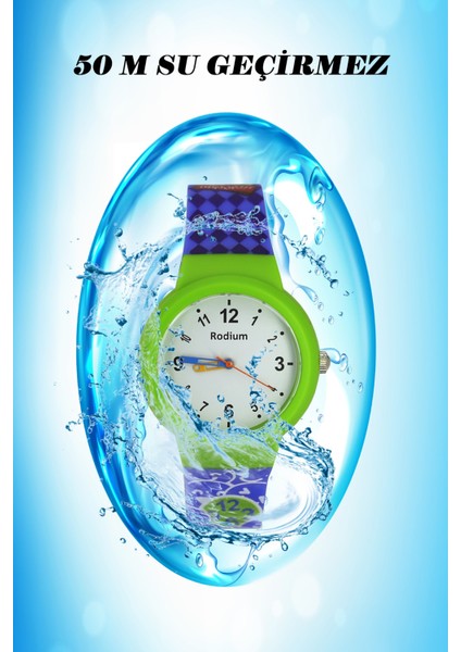 Çocuk Kol Saati Su Geçirmez Rodium Analaog (2220) (Yeşil-Lacivert)