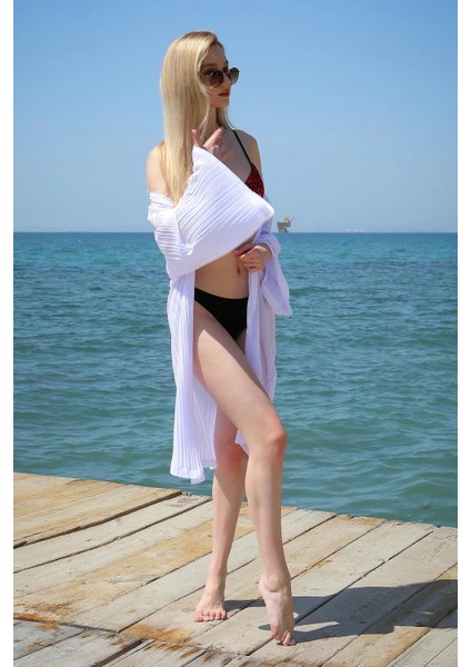 Kadın Kimono Pareo Plaj Elbisesi Beyaz