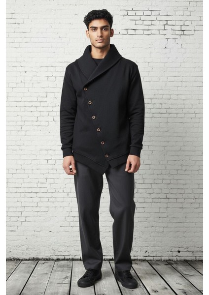 Asimetrik Kesim Düğmeli Şal Yaka Hırka fiyatları