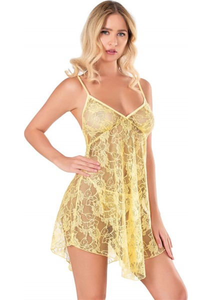 Arias Closet Sarı Kısa Tül Gecelik