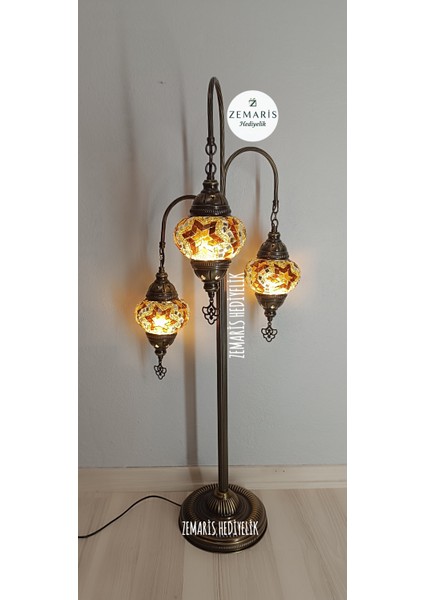 El Yapımı Otantik Mozaik 3 Kollu Lambader