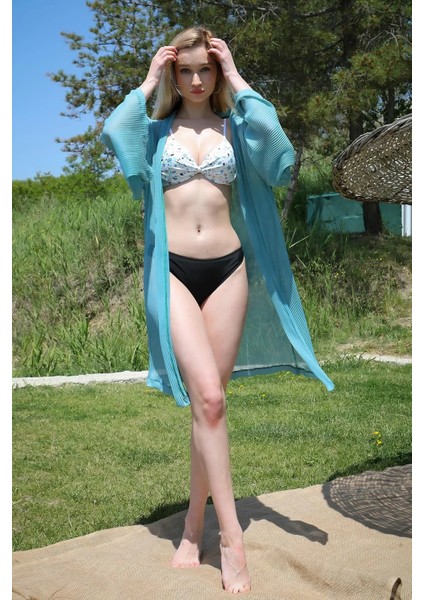 Kadın Kimono Pareo Plaj Elbisesi Turkuaz modelleri